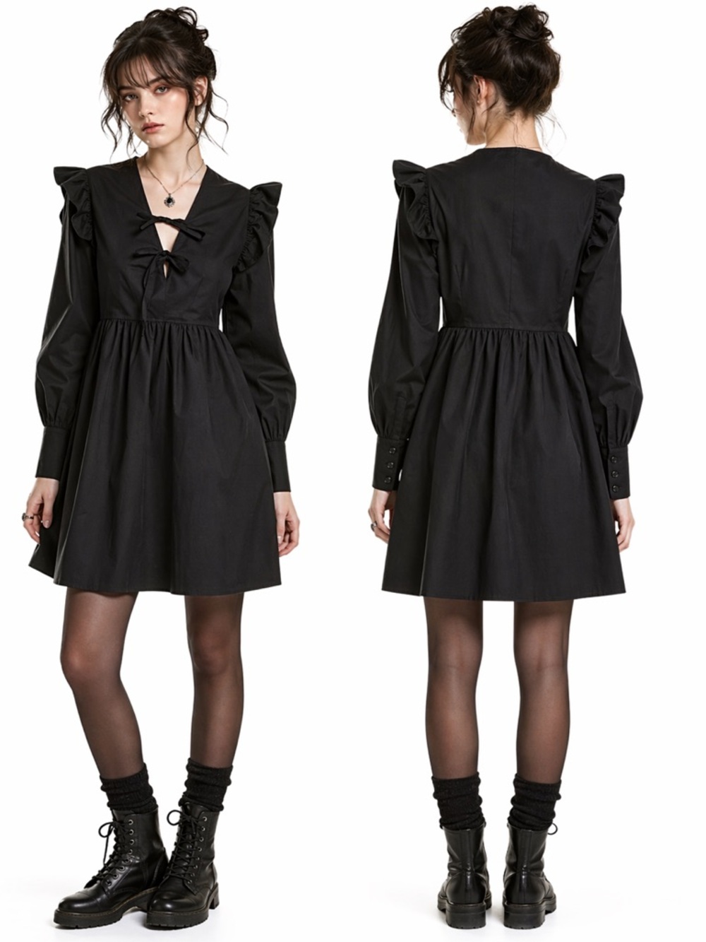 Stellah Whimsigoth Black Babydoll Ruffle Mini Dress Dark Academia Gothic NWT S
